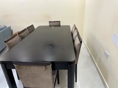 Modern 8-Seater Dark Wood Dining Set