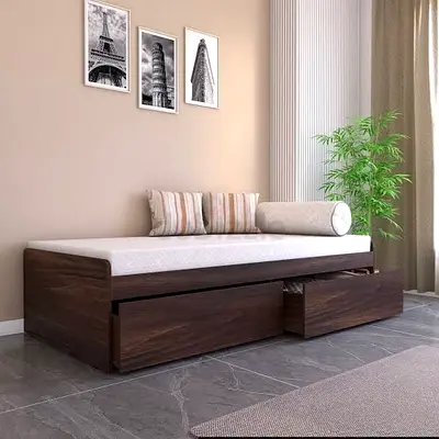 Wooden Single Daybed with Storage Drawers - Dark Finish