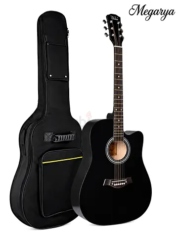 MegArya 38-Inch Black Cutaway Acoustic Guitar with Carry Bag
