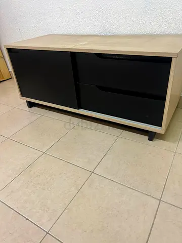 Low TV Unit / Media Console with Drawers - Black Light Wood