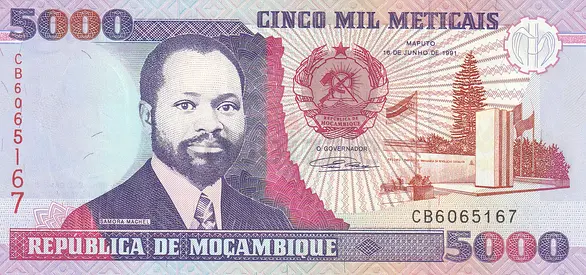 MOZAMBIQUE 5000 METICAIS BANKNOTE 1991