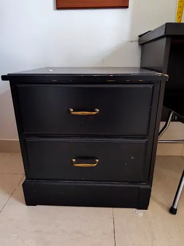 Black Wooden 2-Drawer Nightstand / Bedside Cabinet