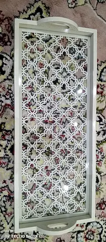 White Decorative Serving Tray with Lattice Pattern