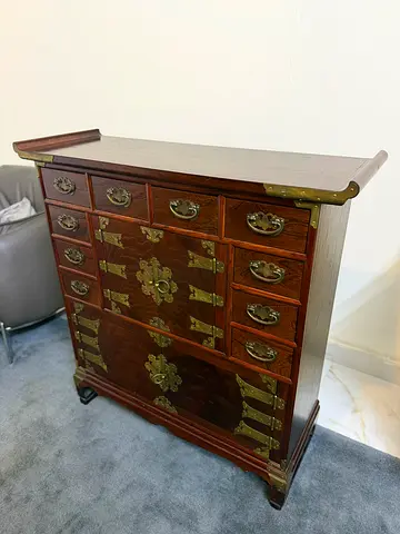 Korean Vintage Apothecary Chest | Solid Wood Cabinet with Brass Hardware | Statement Piece