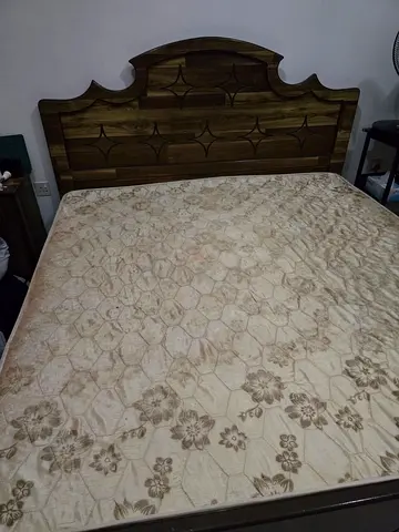Wooden Double Bed with Headboard and Mattress, 2 ved side tables, dressing table