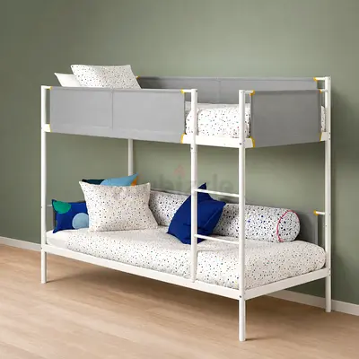 Modern White Metal Bunk Bed with Safety Rails