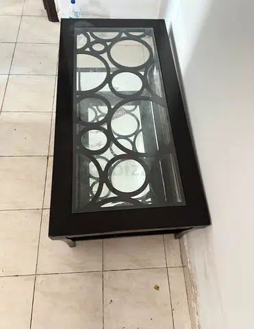 Wood and Glass Coffee Table with Circular Motif
