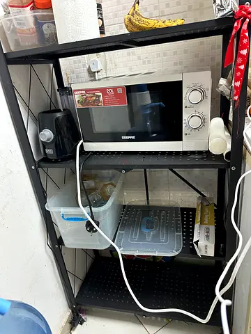Move out selling Black metal kitchen storage rack/shelving unit with 3 shelves