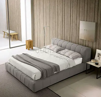 Modern Grey Upholstered Bed Frame with Headboard - Queen