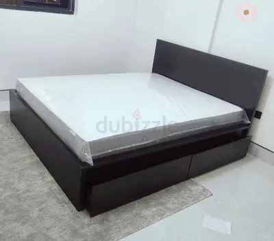 IKEA Malam queen bed frame with 2 storage drawers underneath and with IKEA mattress 160×200cm