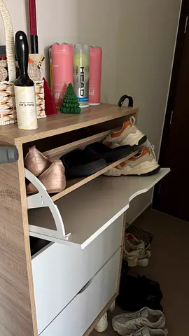 Compact shoe cabinet with flip shelves - light wood white