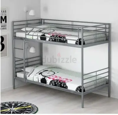 Metal Bunk Bed Frame - Silver, Twin over Twin, 1 IKEA ÅBYGDA mattress 1 Pan Home orthopedic mattre