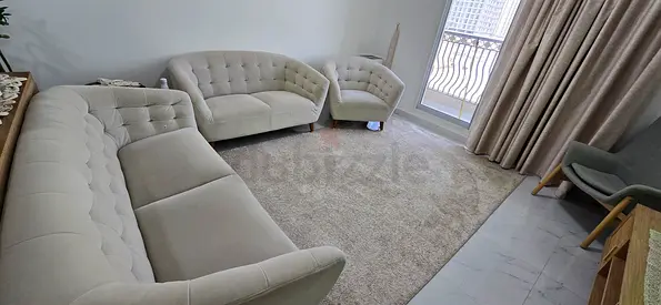 Light beige 3-piece tufted sofa set — 3-seater, 2-seater - 1 seat with nano layer covered