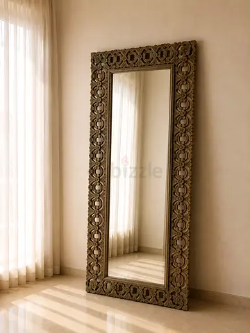 Large Decorative Full-Length Carved Wooden Floor Mirror