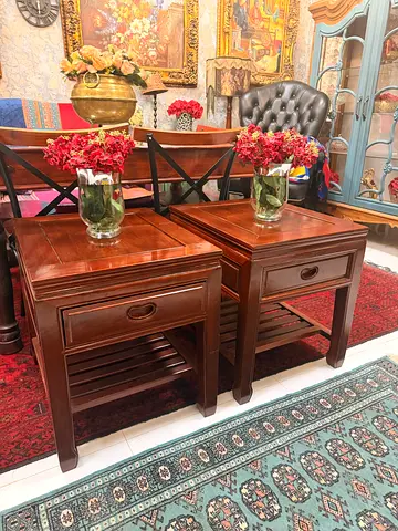 Pair of Marina Solid Wood Side Tables / Bedside Cabinets - Dark Finish