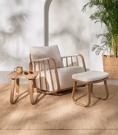 Nakuru outdoor rocking armchair with side table and stool