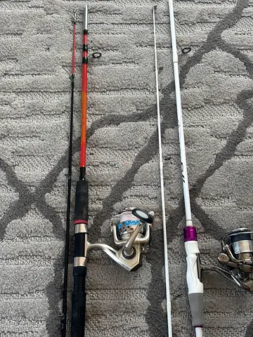 light rod and medium rod 3 reels with braided line and other fishing equipment