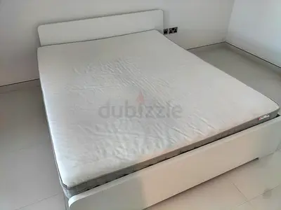 White double bed frame with mattress - good condition