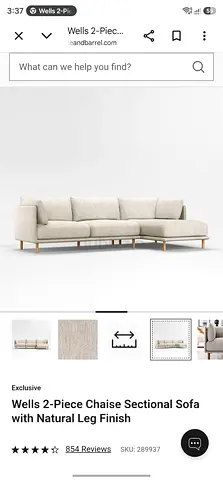 Cratebarrel L Shape sofa
