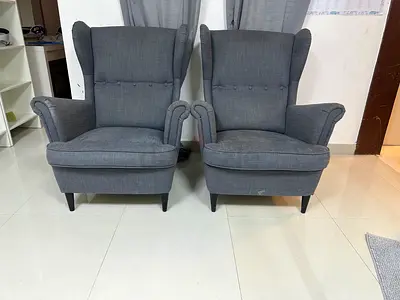 STRANDMONWing chair, Nordvalla dark grey
