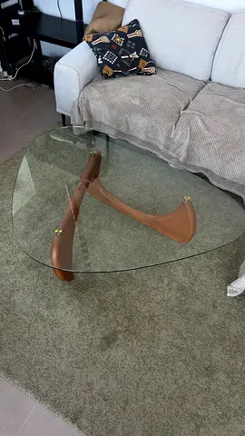 Vintage Noguchi-style Glass Top Coffee Table - Wooden Base