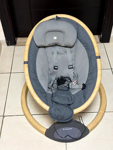 Kikka Boo Electric Baby Swing with Grey Fabric and Wood Finish Base