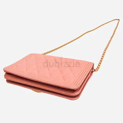 Chanel Boy Wallet On Chain Pink Grained Calfskin Leather Crossbody Bag