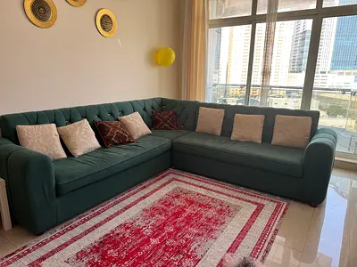 Green L-shaped Corner Sofa - Good Condition