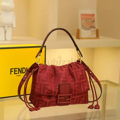 Burgundy Fendi Fabric Shoulder Bag with Top Handle