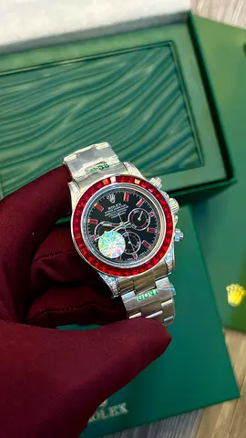 Rolex Daytona style mens chronograph watch with red bezel