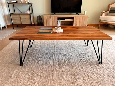 Solid Wood Coffee Table with Hairpin Legs - Minimalist Design