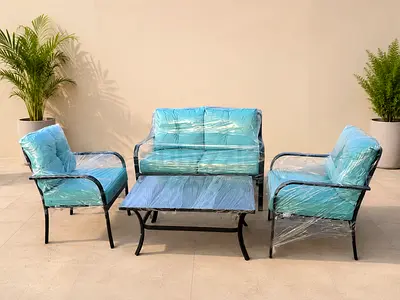 4-Piece Outdoor Garden Sofa Set with Turquoise Cushions