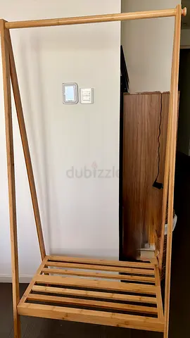 Light Wood Open Clothes Rack with Slatted Bottom Shelf