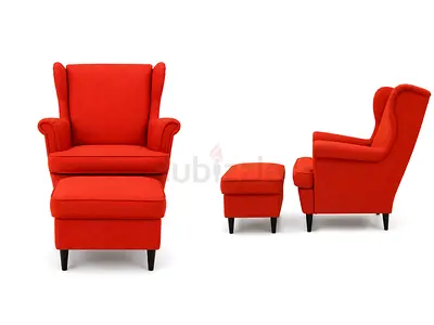 Red Wingback Armchair with Matching Ottoman (Chair)