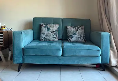 Teal 2-Seater Velvet Sofa in Good Condition