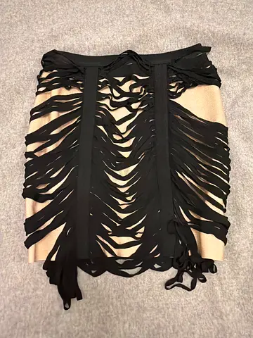ORIGINAL HERVE LEGER Black Fringe Cover-Up / Shredded Beach Top - One Size