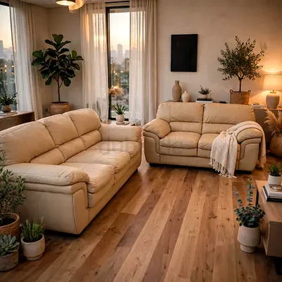 Pair of Comfortable Cream Leather Sofas