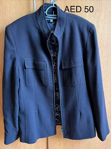 Brown womens zip-front blazer jacket - size UK 16 standard fit, good condition - AED 50, MS