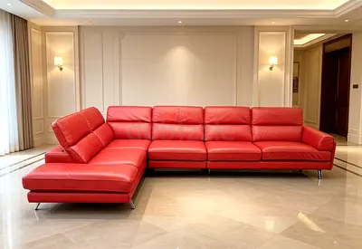 Red leather L-shape sectional sofa with chaise — good condition