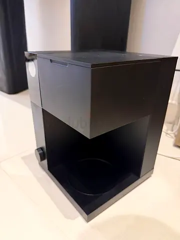 Modern black bedside nightstand with drawer and open shelf
