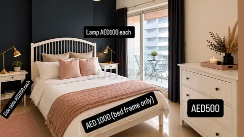 Modern White Bedroom Furniture – Great Condition AED 2000 for the full set (no matress included)