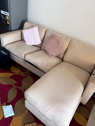Beige 3-seater Sofa with Chaise - Good Condition, 2M * 1.5 M or 200 CM * 150 CM, leaving this month