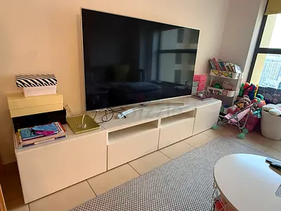 White low TV unit / entertainment cabinet in good condition