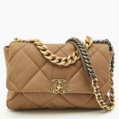 Chanel 19 Small Brown Nylon Shoulder Bags