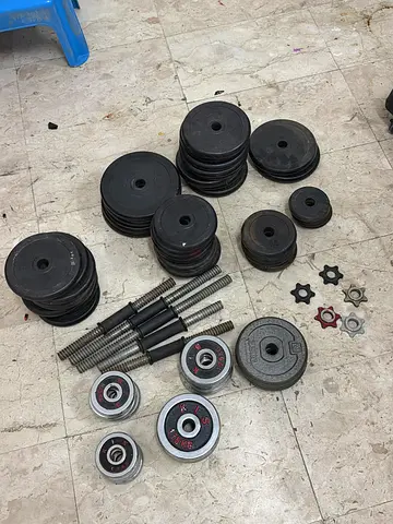 Set of Dumbbell Plates, Bars and Spinlock Collars - Used Home Gym Set