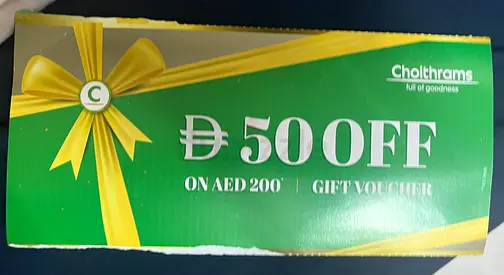Cholthrams Voucher valued Aed 50 for sale @ 25