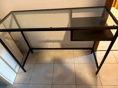 Modern Glass Top Metal Frame Study or Console Table
