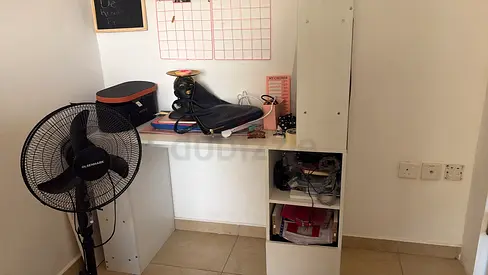 White Compact Study Table with Built-in Shelves