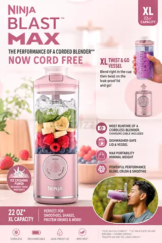 Ninja Blast Max Cordless Personal Blender - Pink, 22 oz