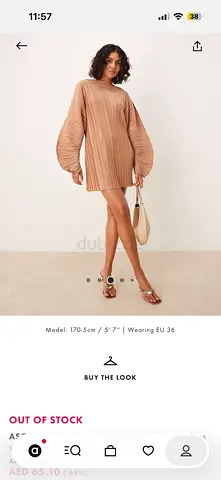 Beige Pleated Oversized Tunic Dress with Balloon Sleeves - Size EU 36